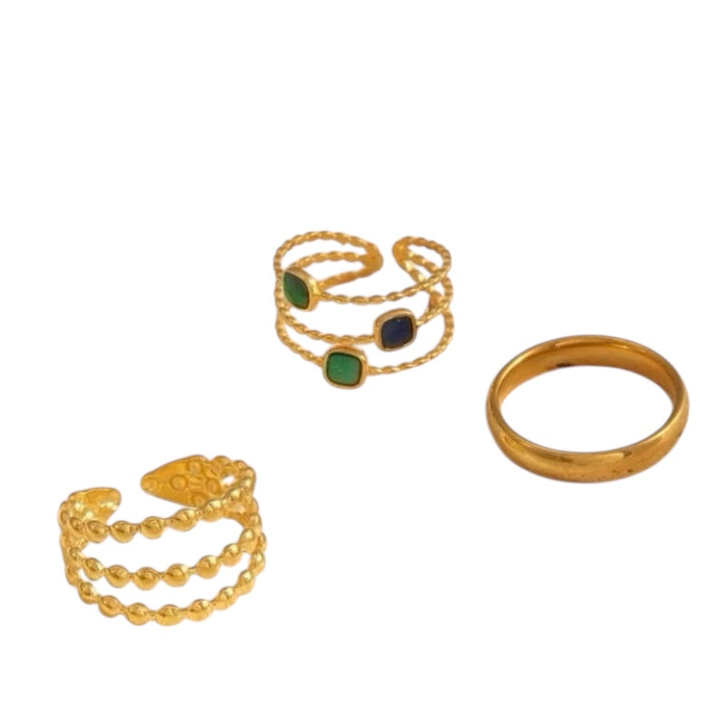 Golden Trio Ring Set- Stainless Steel & Tarnish Free