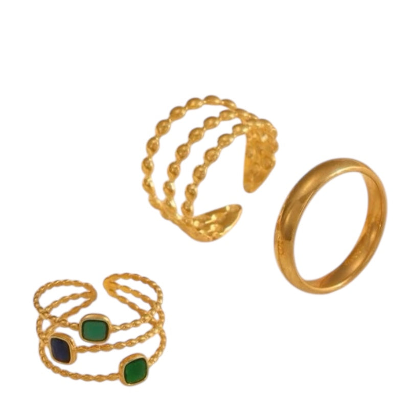 Golden Trio Ring Set- Stainless Steel & Tarnish Free
