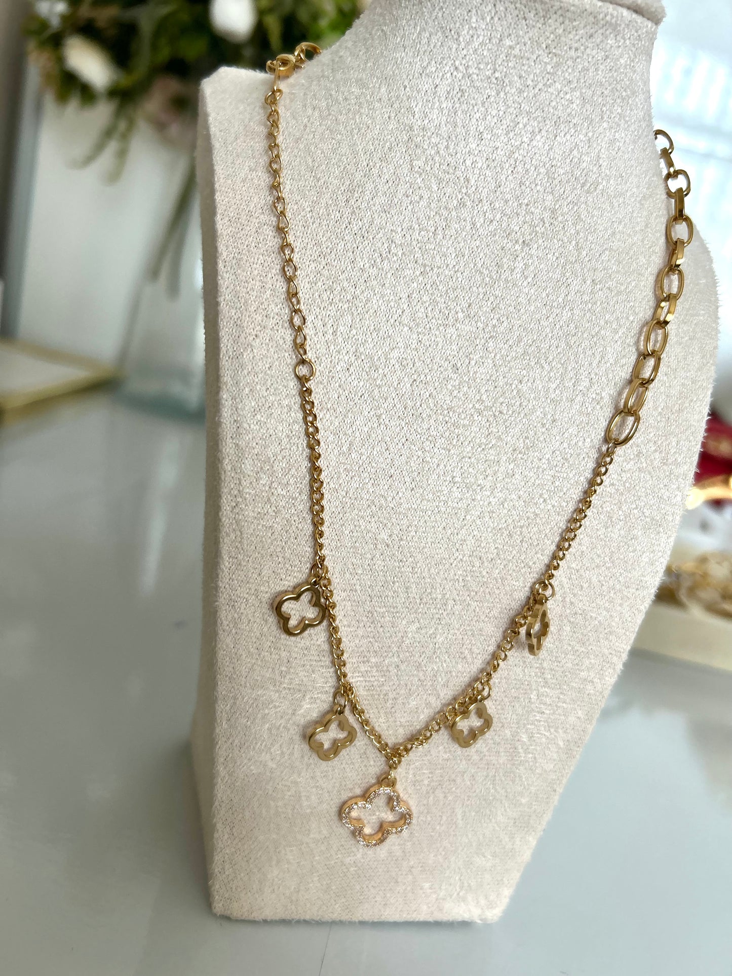 Gold Clover Charm Necklace