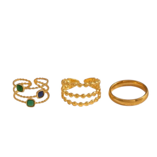 Golden Trio Ring Set- Stainless Steel & Tarnish Free